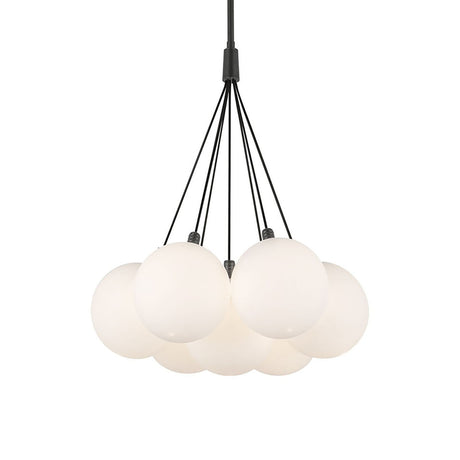 Soren 7 Light LED Chandelier 16", Matte Black and Opal Glass