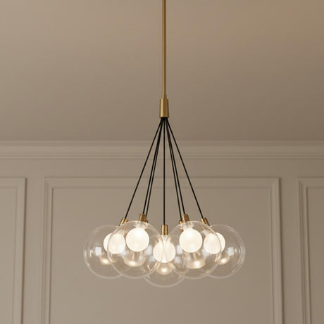 Soren 7 Light LED Chandelier 16", Brushed Brass and Clear Glass