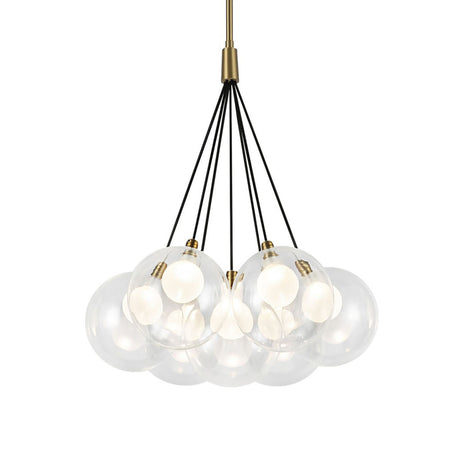 Soren 7 Light LED Chandelier 16", Brushed Brass and Clear Glass