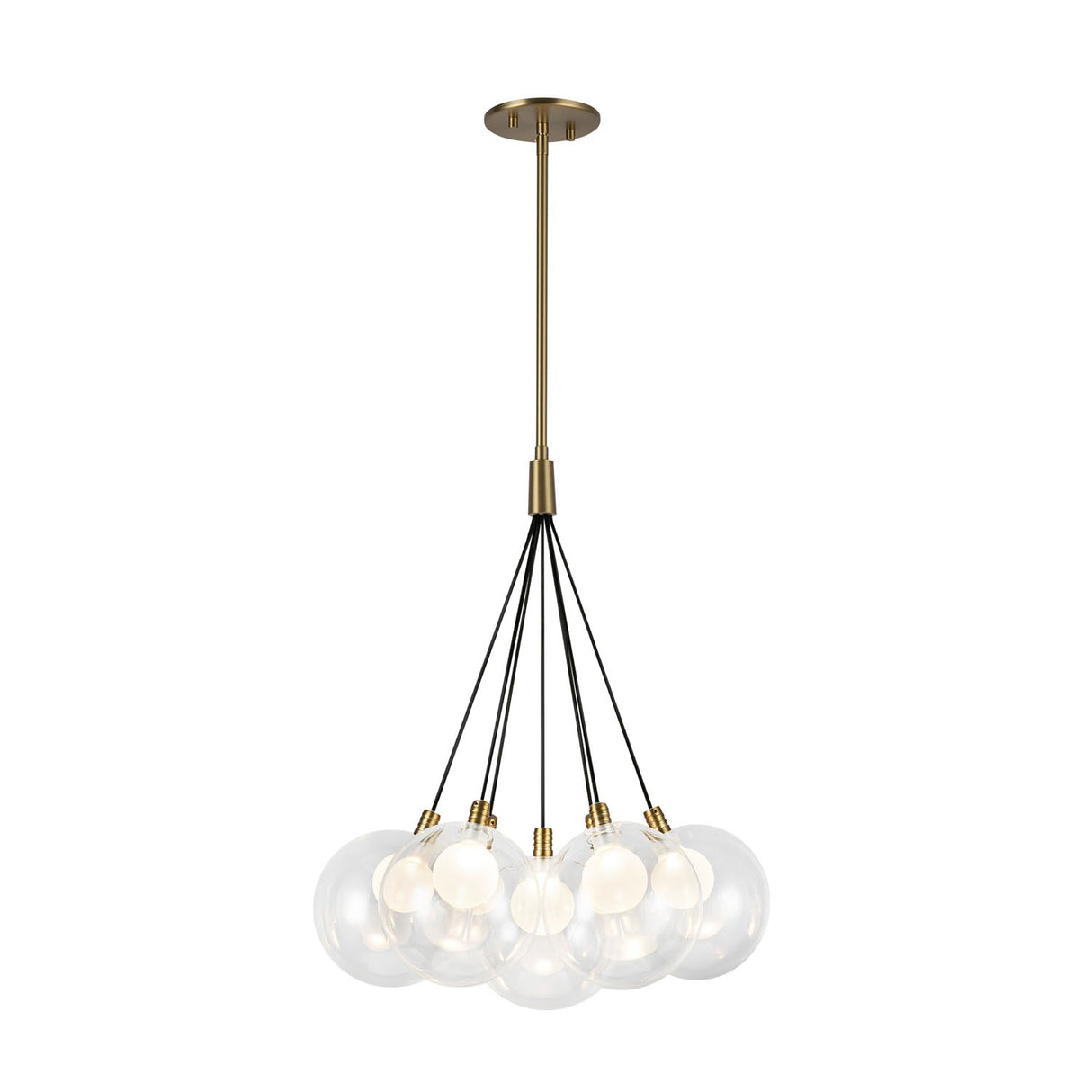 Soren 7 Light LED Chandelier 16", Brushed Brass and Clear Glass