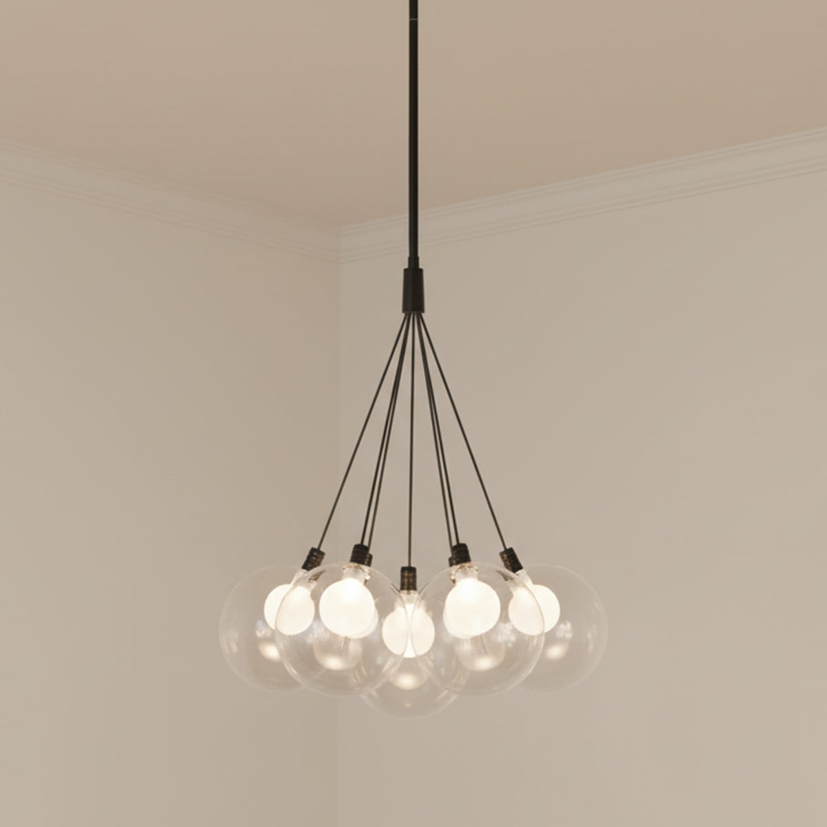 Soren 7 Light LED Chandelier 16" for Modern home with Cream Walls