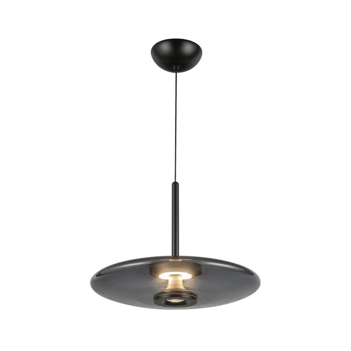 Callan LED Pendant 18", Black and Smoke Glass