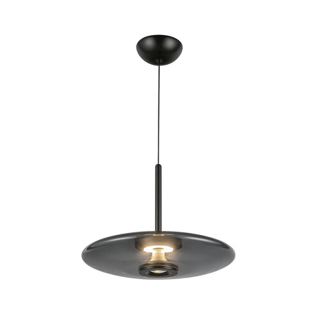 Callan LED Pendant 18", Black and Smoke Glass