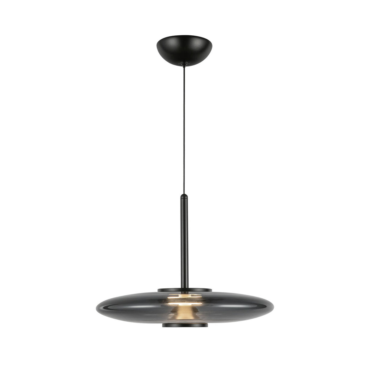 Callan LED Pendant 18", Black and Smoke Glass