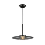 Callan LED Pendant 18", Black and Smoke Glass