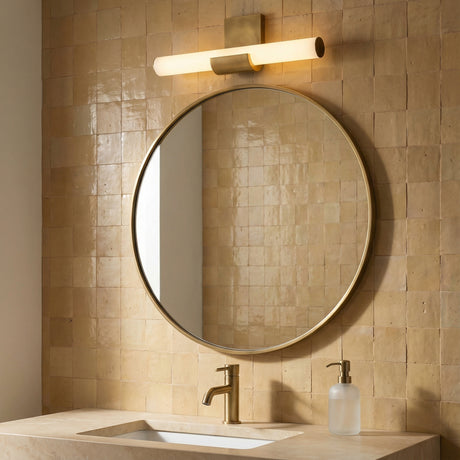 Nell LED Vanity Light 20", Aged Brass for Modern home with Beige Tile