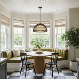 Montauk Pendant 16", Black Rattan with Opal Glass for Transitional home with White Siding