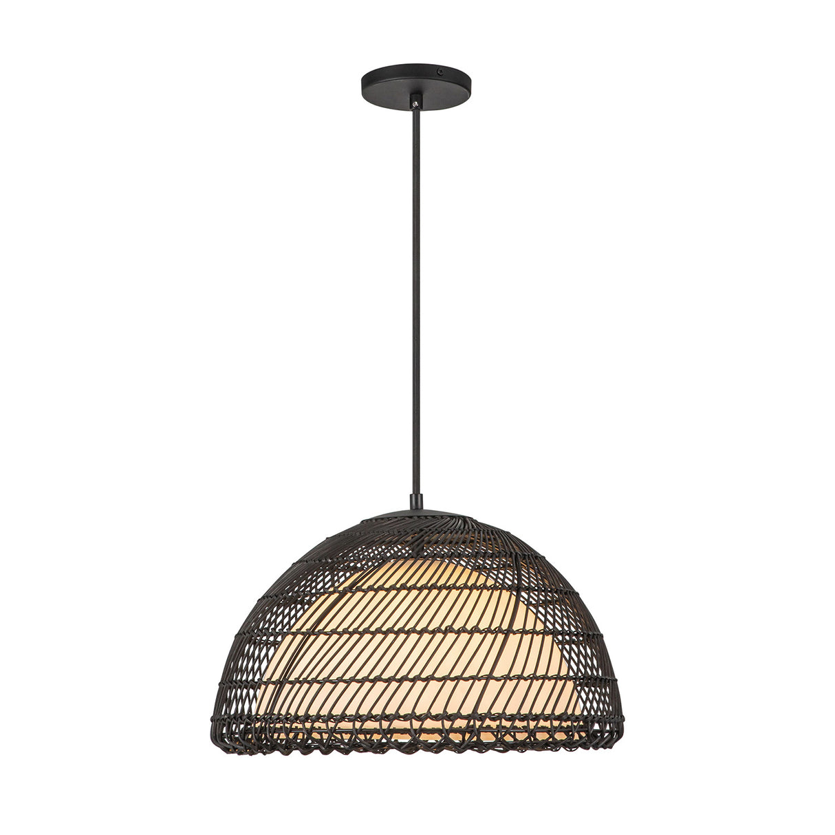 Montauk Pendant 16", Black Rattan with Opal Glass