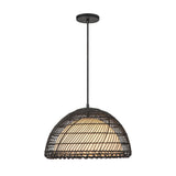 Montauk Pendant 16", Black Rattan with Opal Glass