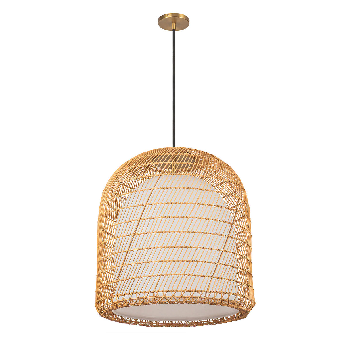 Montauk Pendant 20", Rattan with Opal Glass