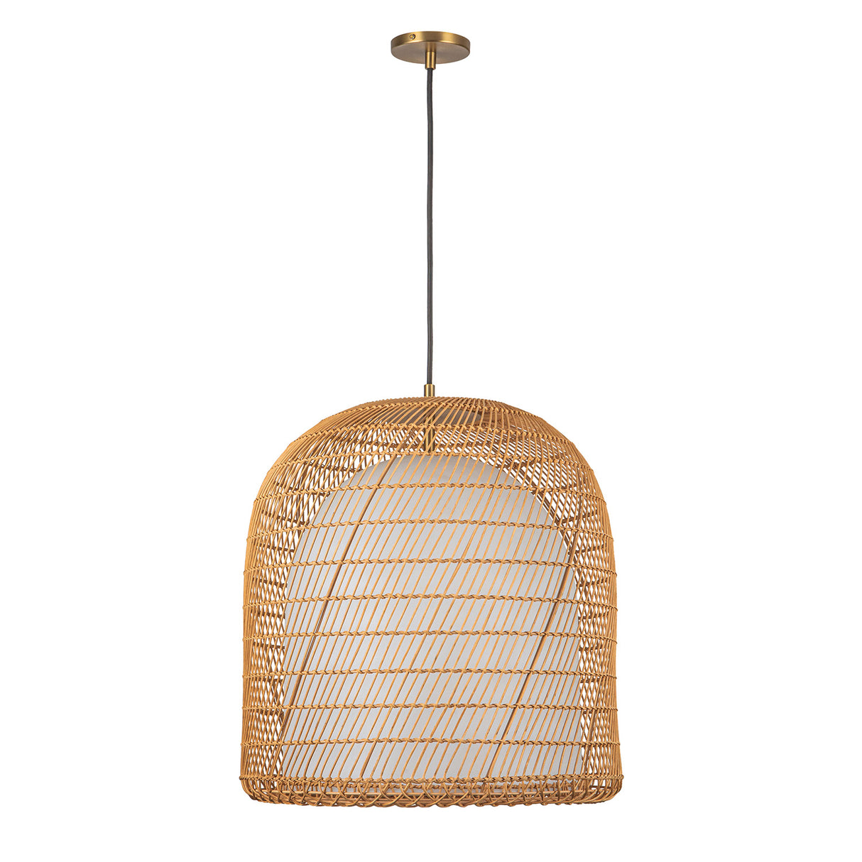 Montauk Pendant 20", Rattan with Opal Glass