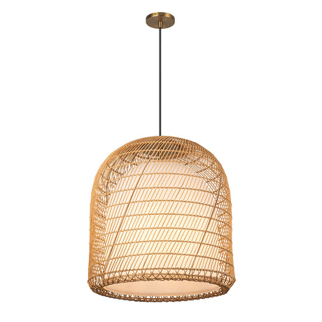 Montauk Pendant 20", Rattan with Opal Glass
