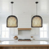 Montauk Pendant 20", Black Rattan with Opal Glass