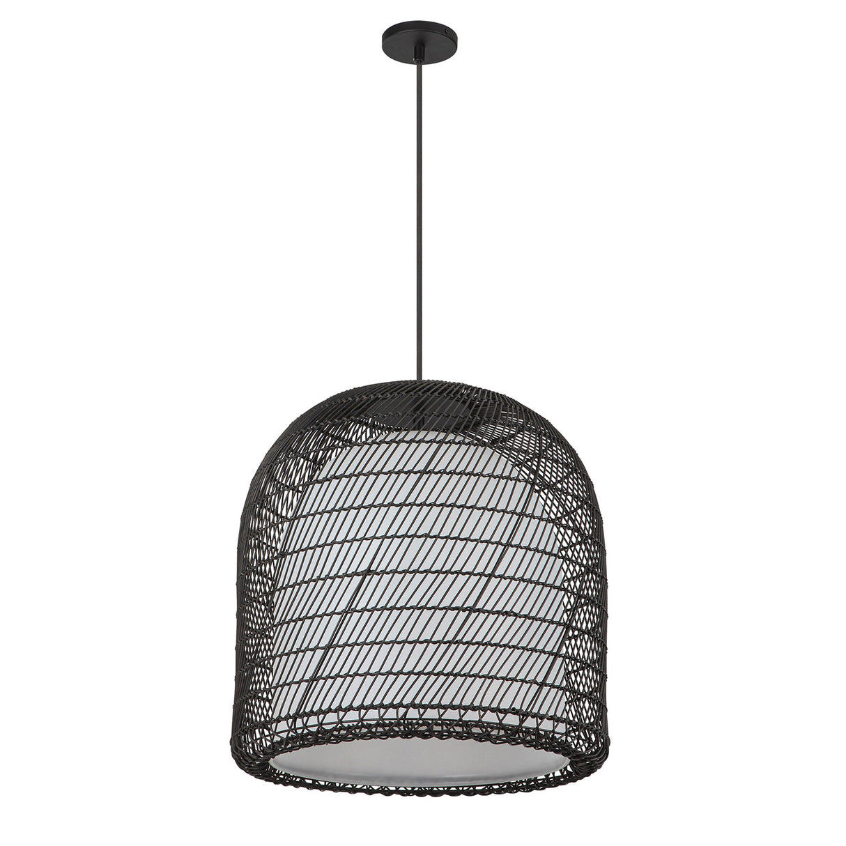 Montauk Pendant 20", Black Rattan with Opal Glass