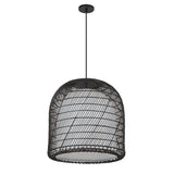 Montauk Pendant 20", Black Rattan with Opal Glass