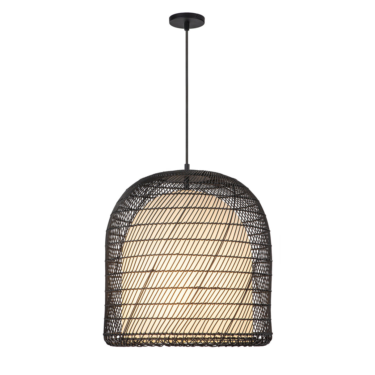 Montauk Pendant 20", Black Rattan with Opal Glass