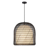 Montauk Pendant 20", Black Rattan with Opal Glass