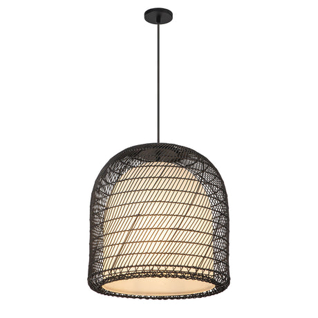 Montauk Pendant 20", Black Rattan with Opal Glass