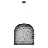 Montauk Pendant 20", Black Rattan with Opal Glass