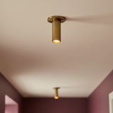 Wilber 2" Cylinder LED Flush Mount, Aged Brass for Modern home with Beige Ceiling