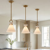 Aris Small Pendant 11, Aged Brass and Milk Glass for Modern Farmhouse home with White Cabinetry