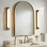 Lunaire LED Wall Sconce 25", Aged Brass and Alabaster for Transitional home with White Tile
