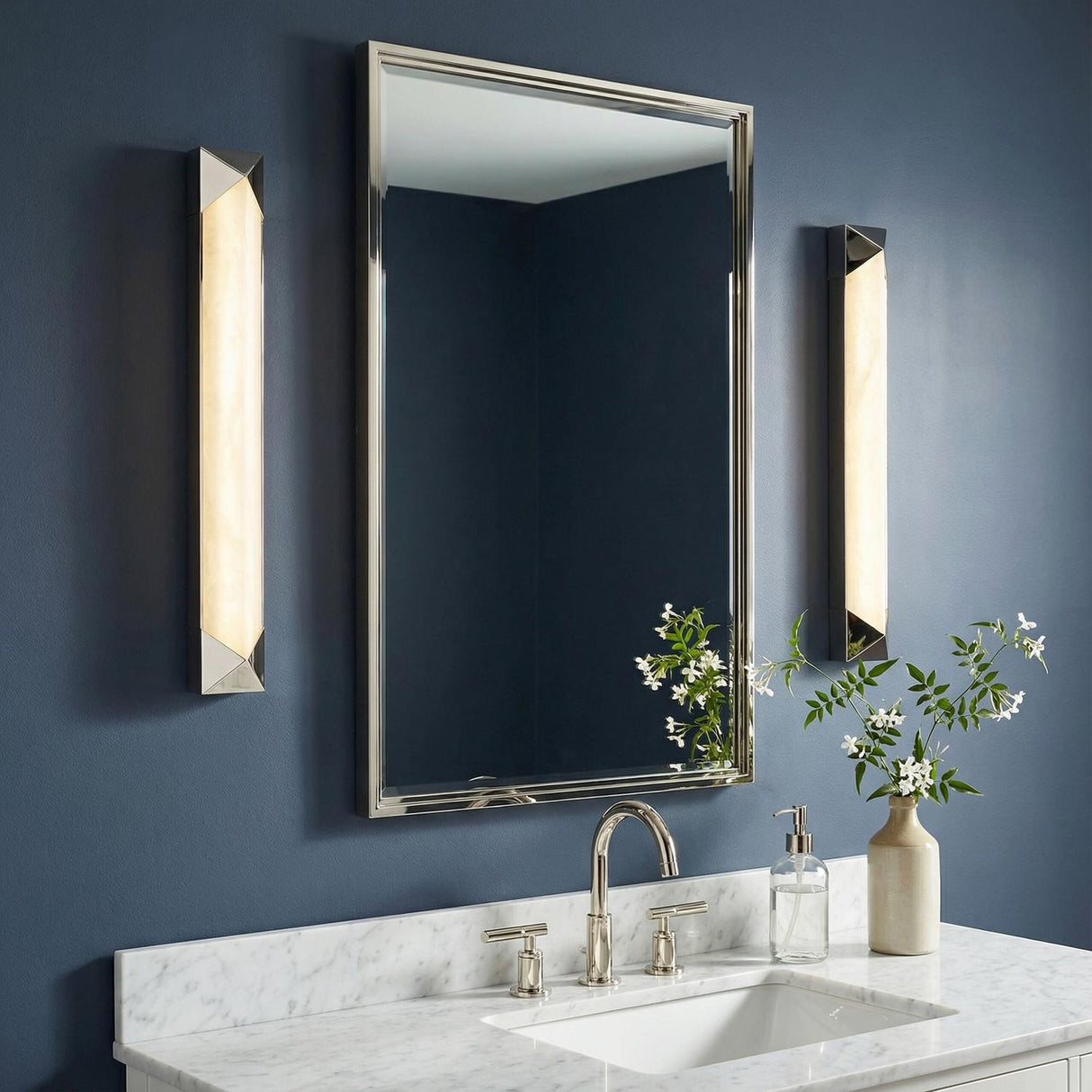 Lunaire LED Wall Sconce 25", Polished Nickel and Alabaster