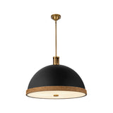 Alverna Pendant 24", Matte Black with Rattan Accents