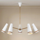 Darien 5 Light Chandelier 45", Matte White with Hazelnut Leather