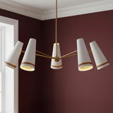 Darien 5 Light Chandelier 45", Matte White with Hazelnut Leather