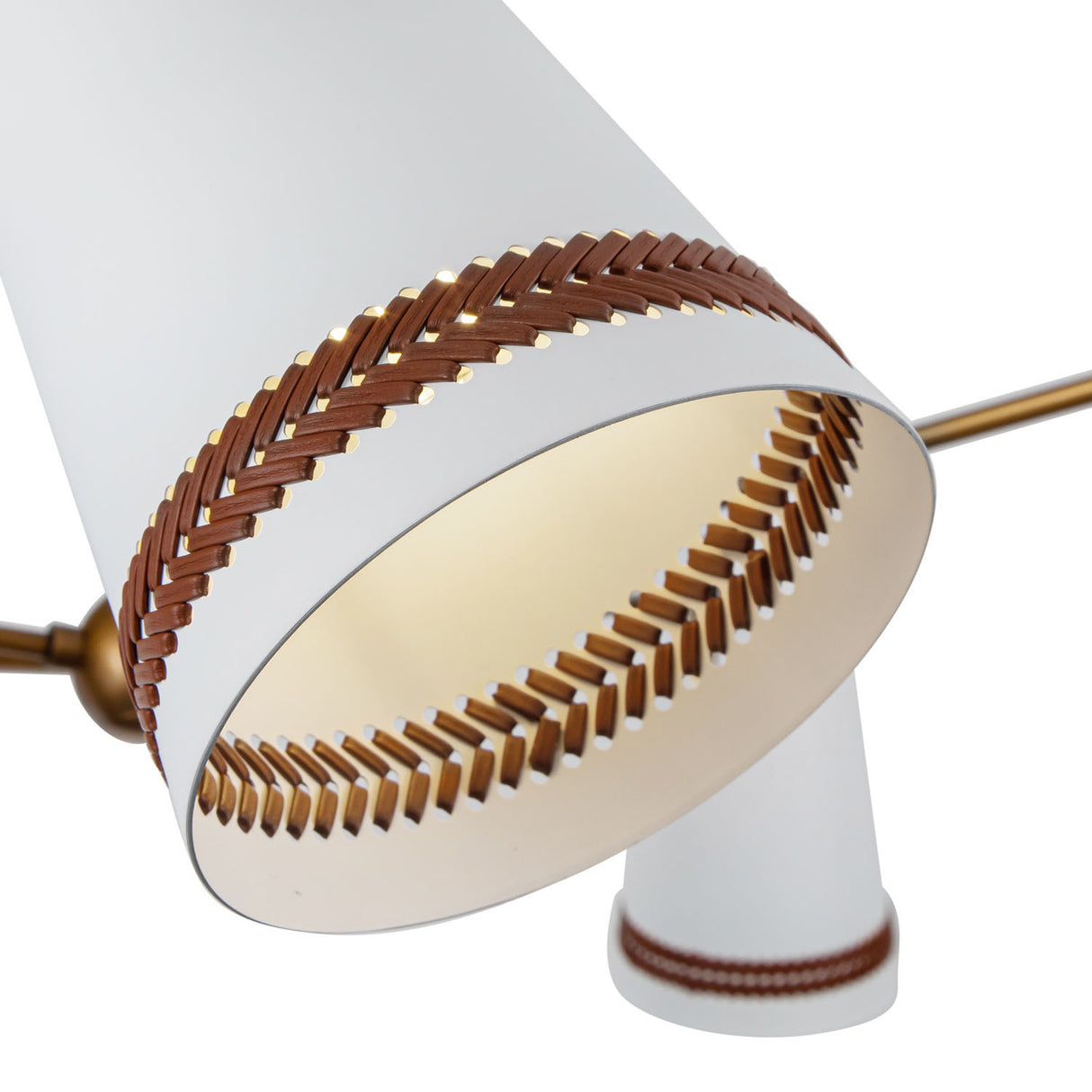 Darien 5 Light Chandelier 45", Matte White with Hazelnut Leather