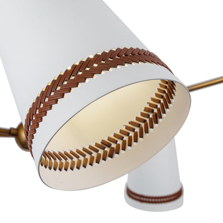 Darien 5 Light Chandelier 45", Matte White with Hazelnut Leather