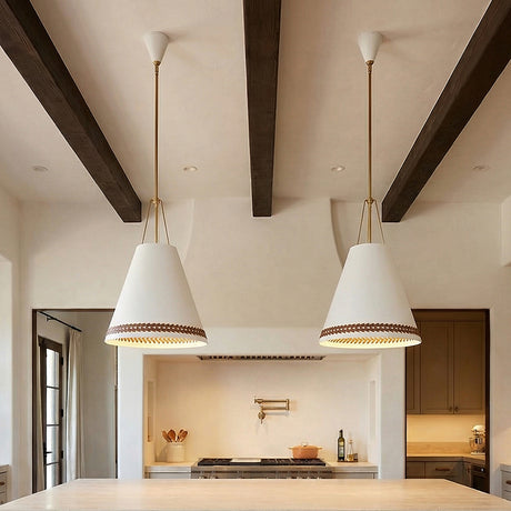 Darien Pendant 20", Matte White with Hazelnut Leather for Modern Farmhouse home with White Siding