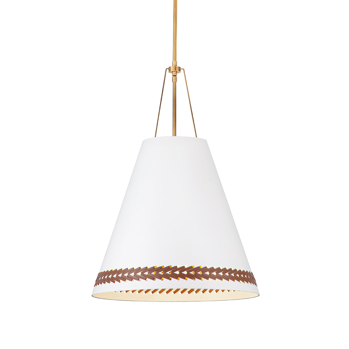Darien Pendant 20", Matte White with Hazelnut Leather