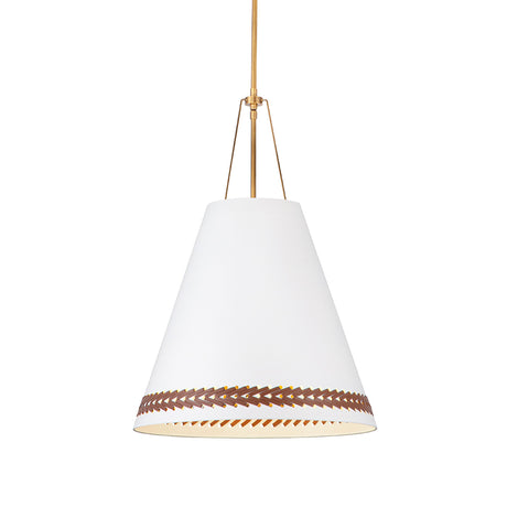 Darien Pendant 20", Matte White with Hazelnut Leather