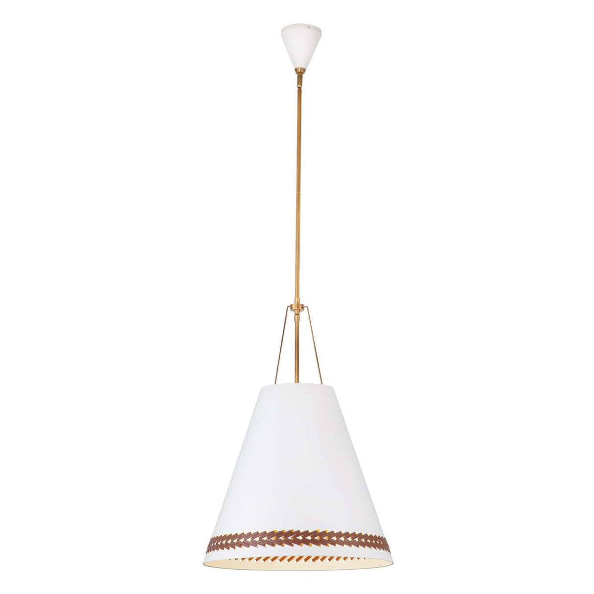 Darien Pendant 20", Matte White with Hazelnut Leather
