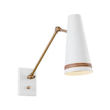 Darien Articulating Wall Sconce, Matte White with Hazelnut Leather