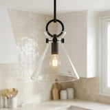 Aris Small Pendant 11", Matte Black and Clear Glass