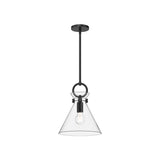 Aris Small Pendant 11", Matte Black and Clear Glass