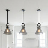 Aris Small Pendant 11, Matte Black and Smoke Glass for Modern Farmhouse home with White Shiplap