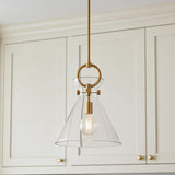 Aris Medium Pendant 14", Aged Brass and Clear Glass