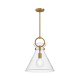 Aris Medium Pendant 14", Aged Brass and Clear Glass