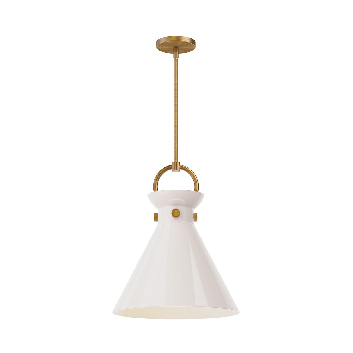 Aris Medium Pendant 14", Aged Brass and Milk Glass