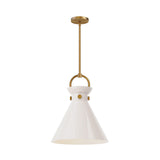 Aris Medium Pendant 14", Aged Brass and Milk Glass