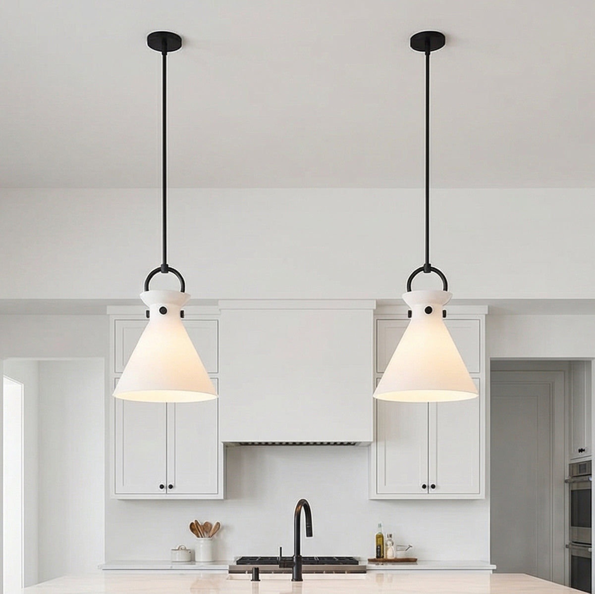 Aris Medium Pendant 14" for Modern Farmhouse home with White Siding