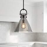 Aris Medium Pendant 14", Matte Black and Smoke Glass for Modern home with White Siding