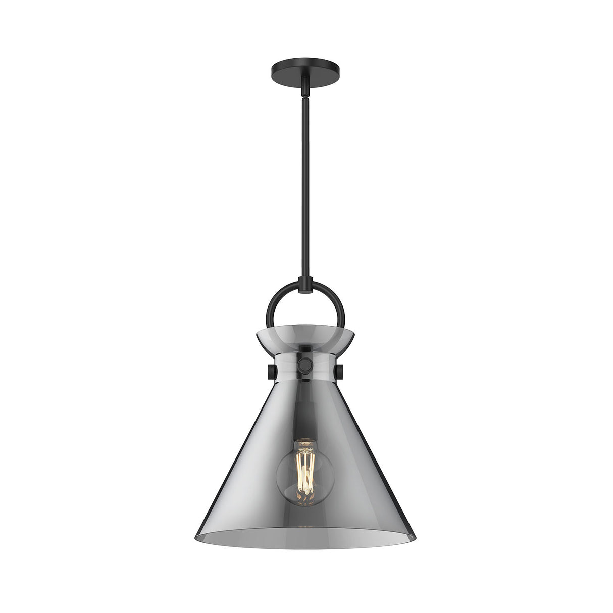 Aris Medium Pendant 14", Matte Black and Smoke Glass