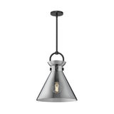 Aris Medium Pendant 14", Matte Black and Smoke Glass