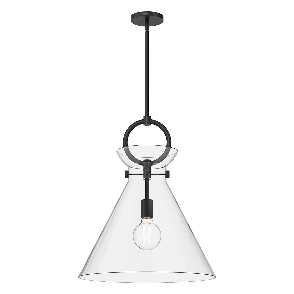 Aris Large Pendant 18", Matte Black and Clear Glass