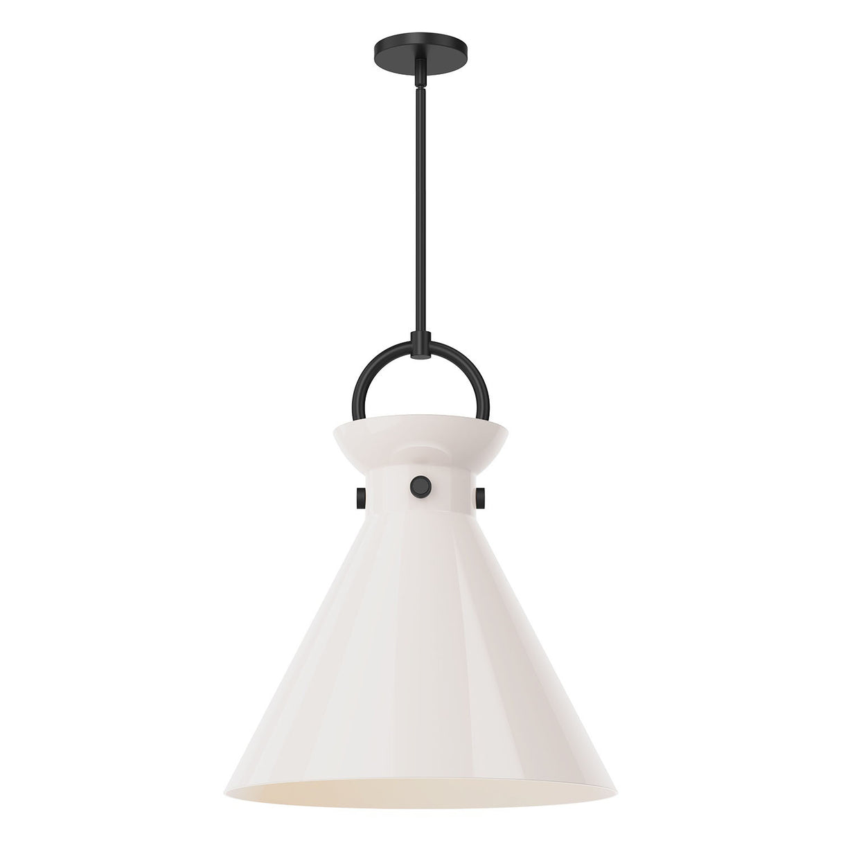 Aris Large Pendant 18", Matte Black and Milk Glass